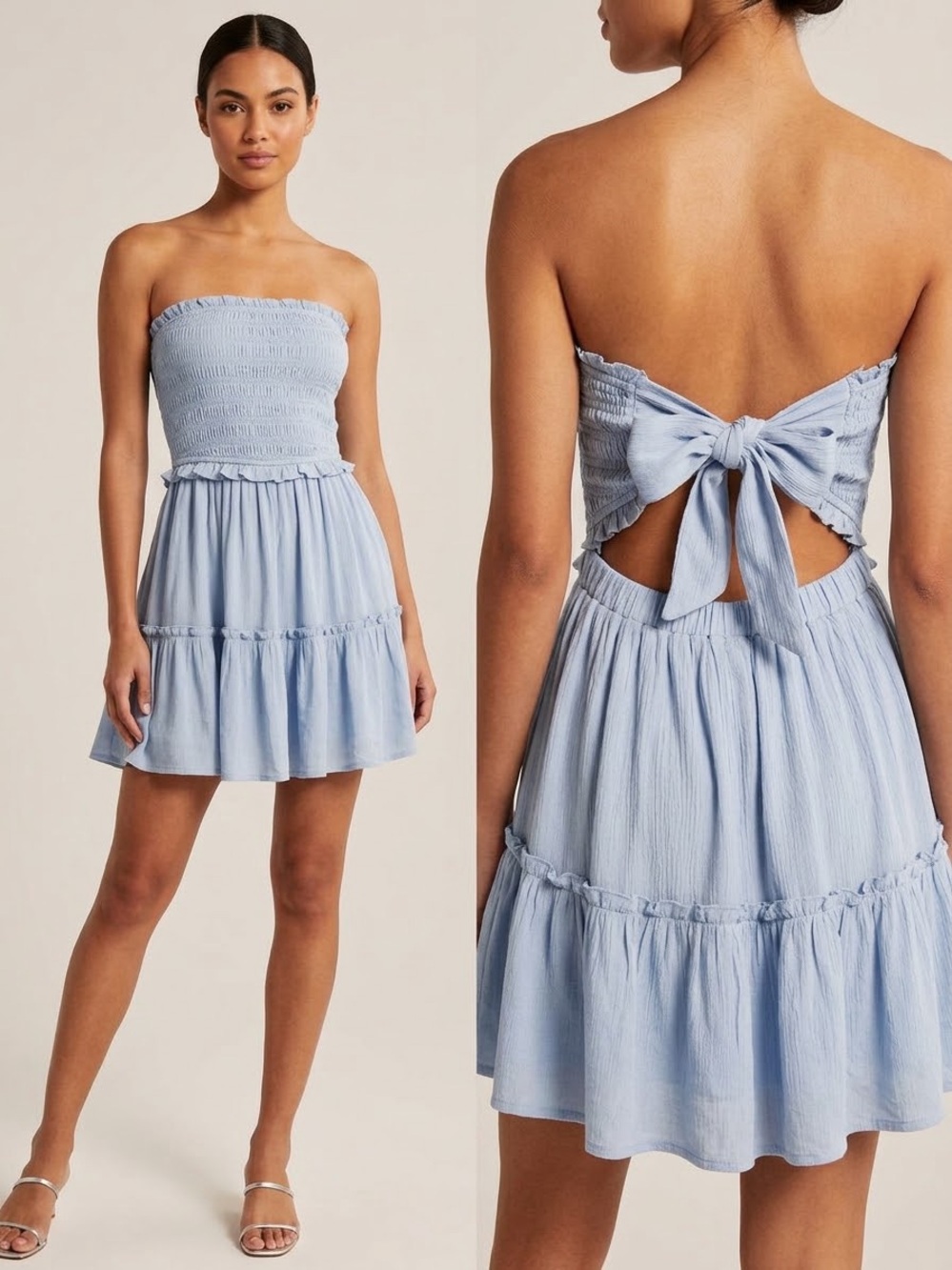 NWT Light Blue Ariya Tiered Smocked Mini Dress, Women’s Size Medium, Strapless